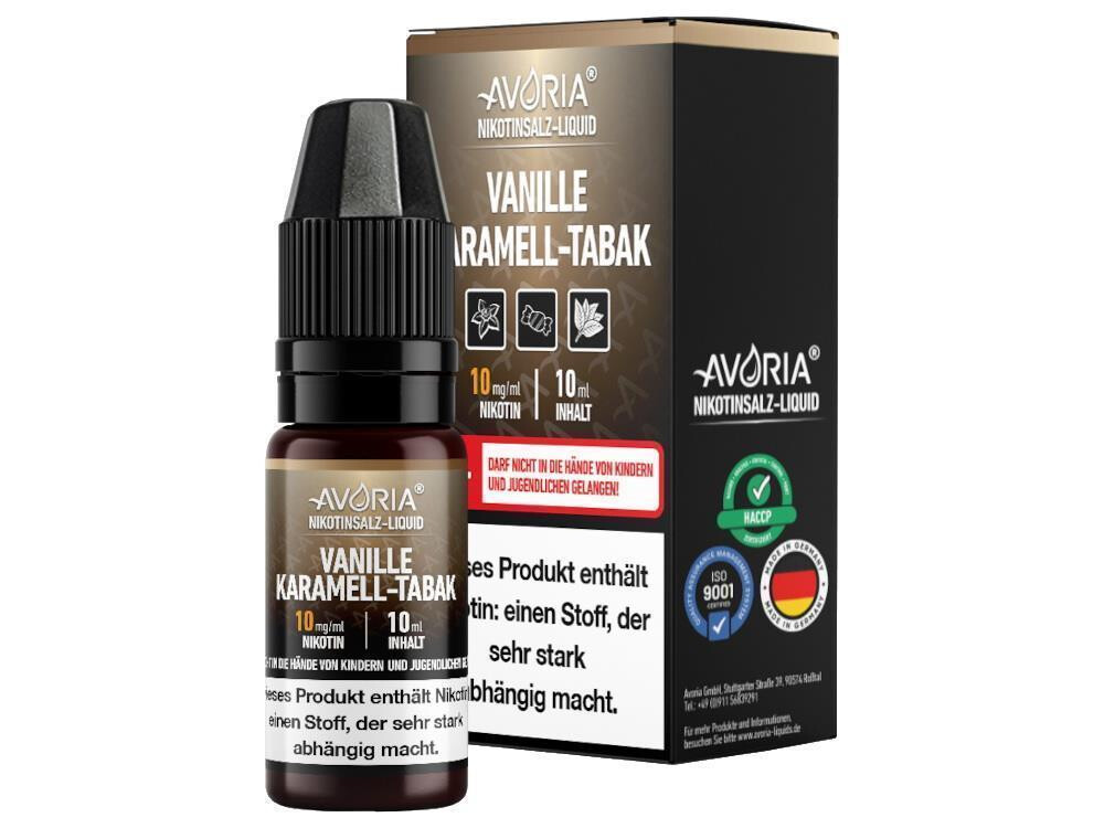 Avoria - Vanille-Karamell-Tabak - Nikotinsalz Liquid