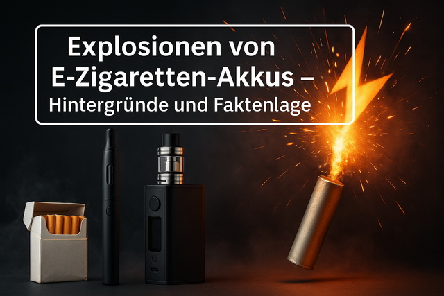 E-Zigaretten-Akku mit Sicherheitshinweisen zur korrekten Handhabung