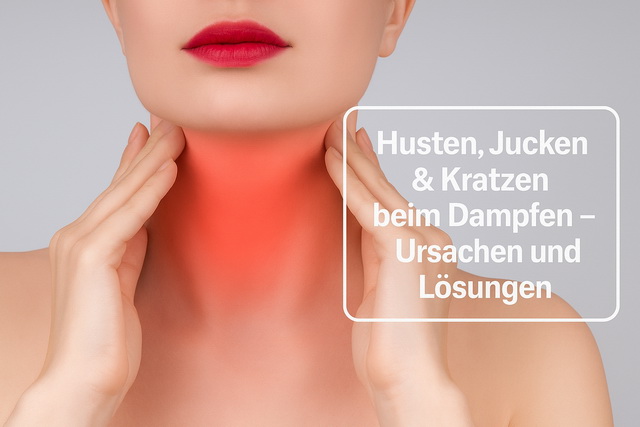 Person mit Hustenreiz beim Dampfen einer E-Zigarette