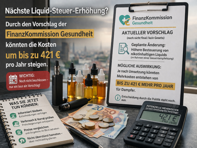 Liquid-Steuer-Erhöhung 2027: Dokument der FinanzKommission Gesundheit mit Tabaksteuer-Empfehlungen