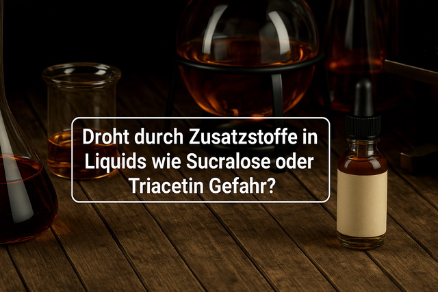 E-Liquid-Flasche mit Fokus auf Inhaltsstoffe wie Sucralose und Triacetin