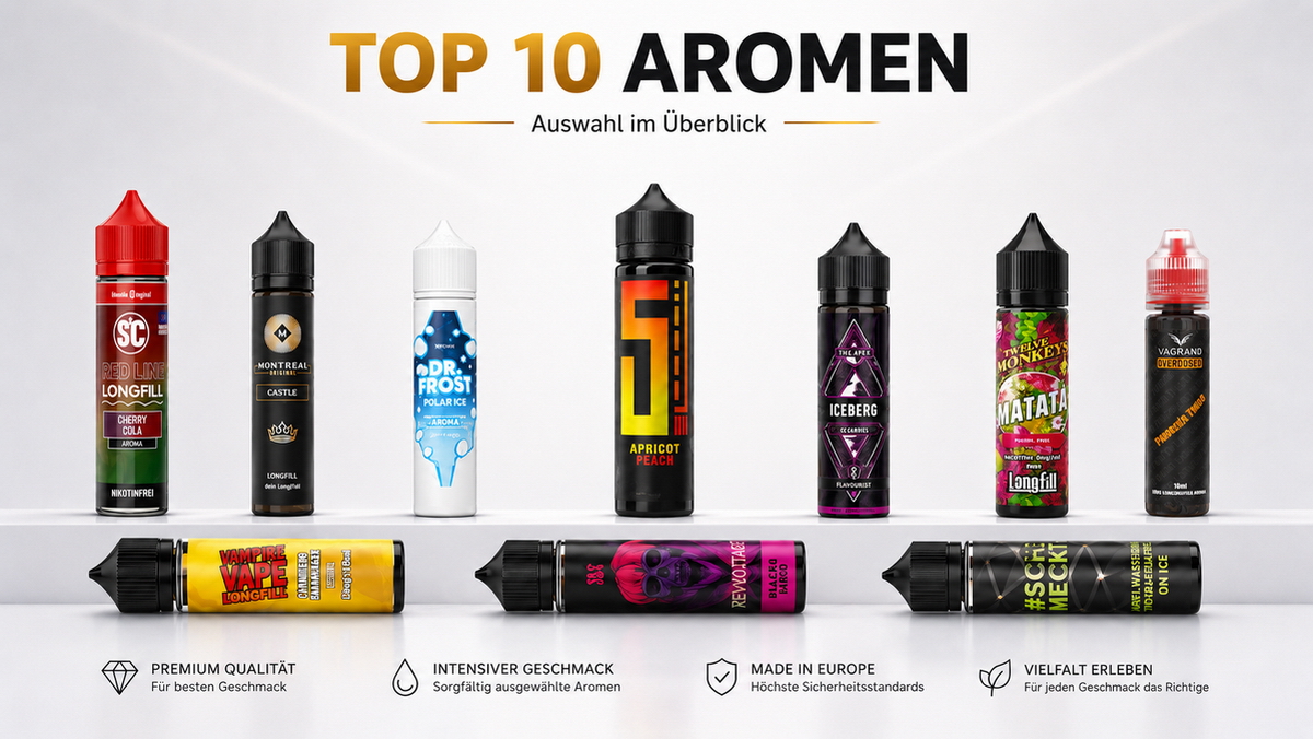 Longfill-Aromen verschiedener Hersteller nebeneinander
